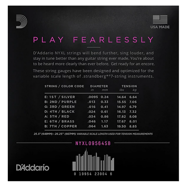 D'Addario 9.5/64 NYXL 7 corde Nickel Plated Steel strandberg