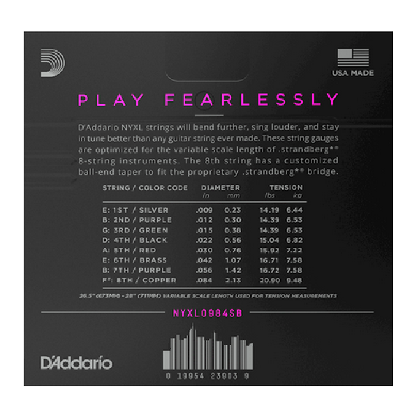 D'Addario 09/84 NYXL 8 corde Nickel Plated Steel strandberg