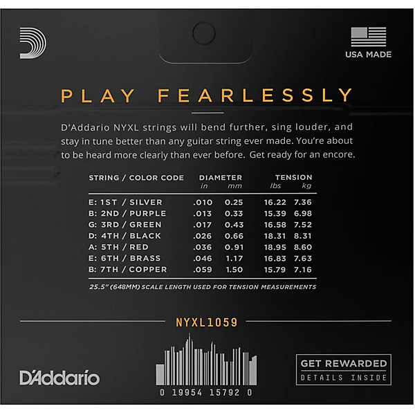 D'Addario 10/59 NYXL 7 corde Nickel Plated Steel