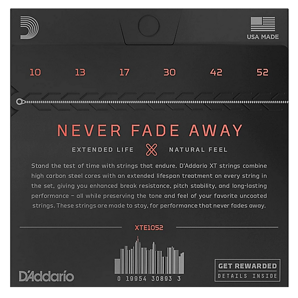 D'Addario 10/52 XT Nickel Plated Steel coated