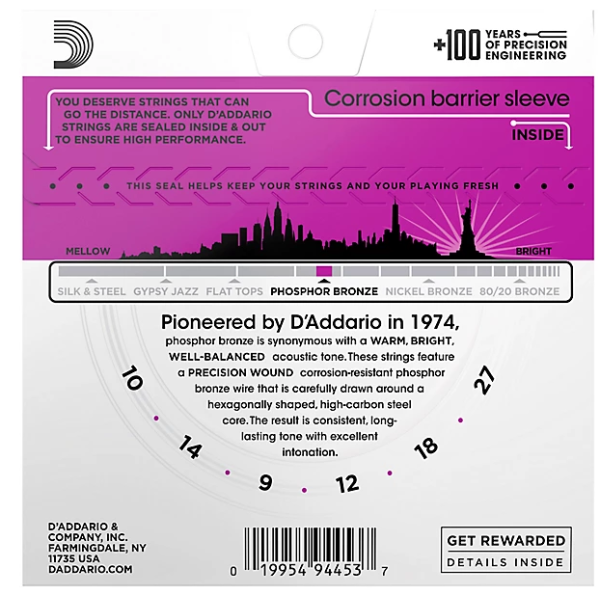 D'Addario 10/27 Phosphor Bronze Nashville tuning