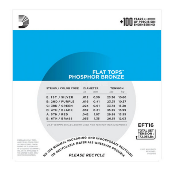 D'Addario 12/53 Flat Tops Phosphor Bronze