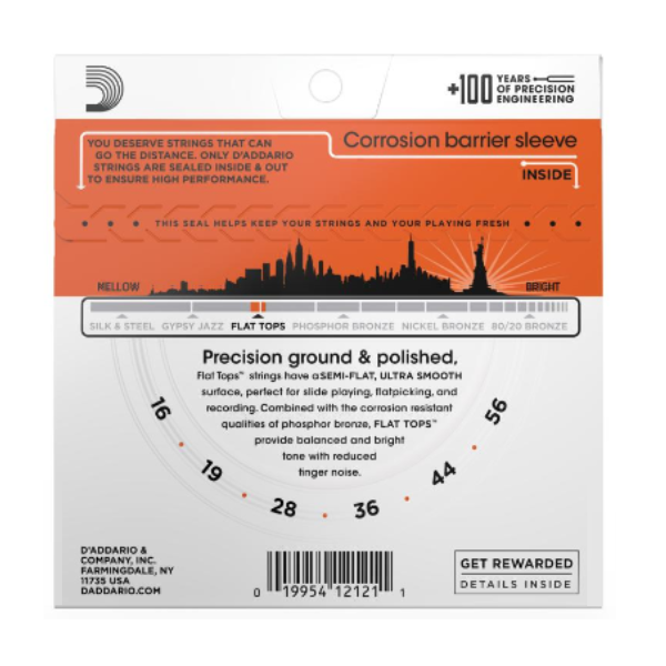 D'Addario 16/56 Flat Tops Phosphor Bronze resophonic
